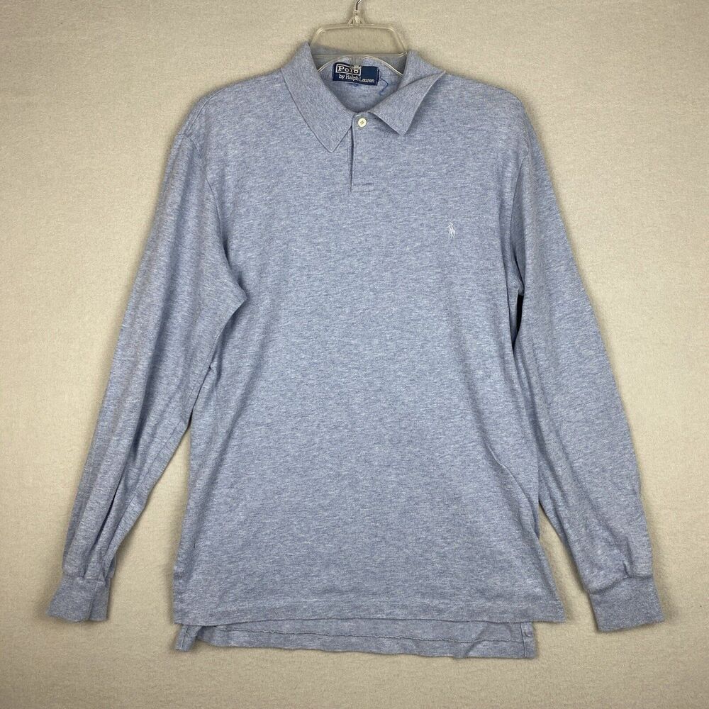 Polo Ralph Lauren Shirt Mens Large Blue Classic Long Sleeve Rugby Preppy Golf